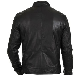 Men Black Collar Strap Genuine Leather <b>Jacket</b> Motorcycle <b>Biker</b> <b>Jacket</b> - Product Image 2