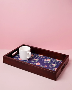 Plateau de service rectangulaire en bois avec doublure à motif végétal, design minimaliste, vaisselle et assiettes - Product Image 5