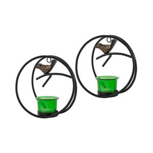 Porte-bougie chauffe-plat en fer avec motif d'oiseau, tasse en verre vert pour la décoration de la maison, porte-bougie chauffe-plat suspendus pour Noël - Product Image 1