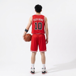 Ensemble de maillots de basket-ball rouges personnalisés de qualité supérieure, sans manches, uniforme d'équipe pour hommes, respirant, en polyester, imprimé à l'écran, kit sportif - Product Image 2