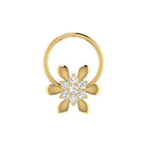 Ajretail14K <b>Gold</b> Petal Bloom Design 0.05ct Natural Diamond <b>Nose</b> Pin - Product Image 1