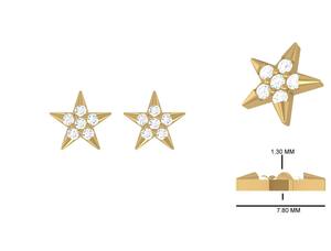 Boucles d'oreilles clous étoile céleste en or 14 carats avec diamant de laboratoire 0,20 ct certifié IGI, bijoux minimalistes avec petits diamants, cadeau idéal pour les fêtes - Product Image 3