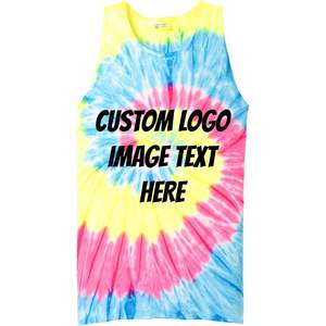 Camisetas sin mangas para hombre de diseño personalizado 2025 Pc147tt Multicolor Tie Dye con su propio logotipo estampado de textos - Product Image 5