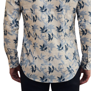 <b>Mens</b> Custom Navy Blue Botanical Leaf Print <b>Long</b> <b>Sleeve</b> Button Down Shirt Fashionable Slim Fit Casual Shirt for Summer Outfits - Product Image 6