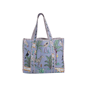 Sac fourre-tout gris matelassé en coton, imprimé léopard bohème, ouverture supérieure, léger, durable, écologique, réversible, pour voyage, plage, shopping, etc. - Product Image 1
