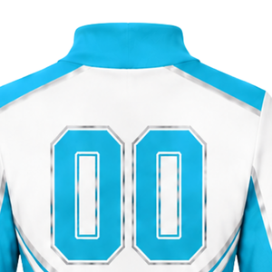 Maillot de cheerleading sublimé cyan et blanc à manches longues – Tenue de sport athlétique pour entraînement, performance et compétition - Product Image 4