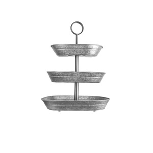 Plateau de service en métal à trois niveaux, en fer galvanisé, rond, pour la présentation de desserts, support à gâteau réutilisable avec poignée en boucle, support à cupcakes - Product Image 1