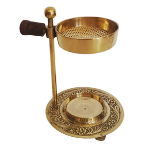 Handcrafted Brass Incense Burner Charcoal Free Resin Holder With Wooden Handle Decorative <b>Tea</b> Light Heated Bakhoor Censer - Product Image 2