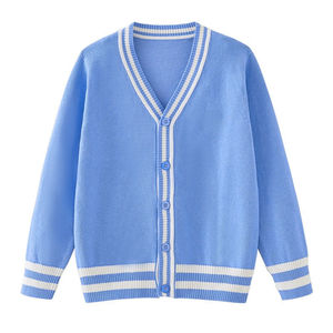 Cardigan respirant bicolore à col en V pour homme, pull en tricot à manches rayées style universitaire pour tenue d'équipe professionnelle - Product Image 4