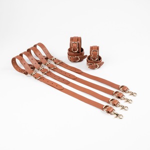 Real Genuine Leather Bed Restraints Adjustable High Quality Harness Straps Custom <b>Bondage</b> Cuffs OEM RTTS-0129 - Product Image 1