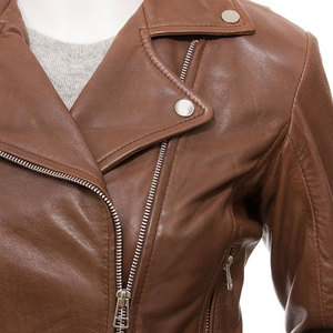 Women <b>Leather</b> Moto <b>Jacket</b> Real <b>Leather</b> Slim Fit Biker <b>Jacket</b> OEM Factory Full Sleeve Zipper Closure Stand Collar Regular Length - Product Image 5