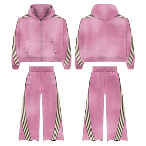 Up Felt Custom Logo Printing Stacked Tracksuit Zip Up Hoodie Flare Pants <b>Set</b> Streetwear Baggy Fit Tracksuit For Wholesale - Product Image 1