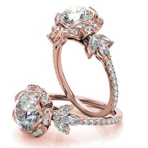 Anillo de lujo de oro macizo de 10k, 14k, 18k con diamante de color D, anillo de compromiso floral redondo de 6 puntas con diamante cultivado en laboratorio H&A para mujer - Product Image 6