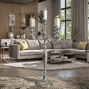 Vintage Nordic Style 5-Arm Iron Candelabra Gold Silver Metal Aluminum <b>Tall</b> <b>Table</b> Decoration for Wedding Parties Multi-Candle - Product Image 1