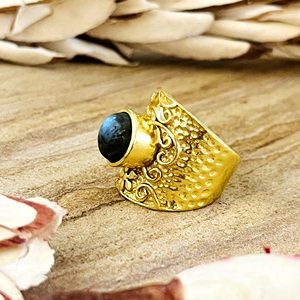 Latest Design Boho Gemstone <b>Ring</b> Vintage Brass <b>Rings</b> Women 18k Gold Plated Filigree Wide Band <b>Statement</b> for Wholesale/OEM/ODM - Product Image 6