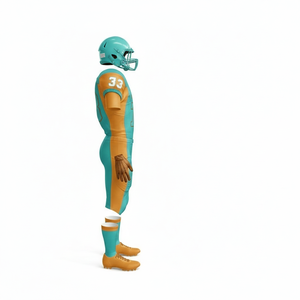 Uniforme de football américain pour hommes, bleu sarcelle et orange, manches courtes, coupe classique, en polyester anti-humidité, col en V, toutes saisons, imprimé numérique sur le devant - Product Image 2