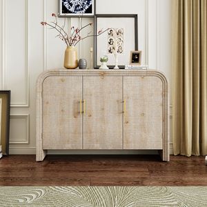 Curved <b>Sideboard</b> with Gold Handles Retro Minimalist Design Adjustable Dividers for Living or Dining Room - Product Image 3