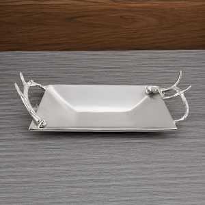 Bandeja Decorativa de Acero Inoxidable de Lujo con Asas de Cuerno, Bandeja Rectangular para Servir, Bandeja para Comedor - Product Image 1