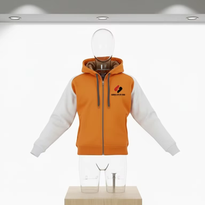 Sweat-shirt à capuche zippé pour homme, personnalisé, avec manches contrastées, en polaire, vêtements de sport décontractés, veste chaude d'hiver, fournisseur en gros - Product Image 1