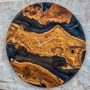 Luxury Black Epoxy Wall <b>Clock</b> with Olive Wood Handmade Resin <b>Clock</b> Restaurant and Custom logo Home Decor Resin Wood Wall <b>Clock</b> - Product Image 3