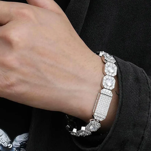 สร้อยข้อมือแบบ Iced Out เงินแท้ 925 ประดับเพชรโมอิสซาไนต์ทรงกลมเจียระไนแบบเหลี่ยม VVS เครื่องประดับฮิปฮอปสุดหรูสำหรับทุกเพศ - Product Image 3
