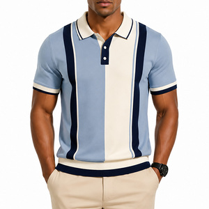 Camisa de Hombre de Manga Corta con Botones, Tejida en Poliéster, con Bloques de Color y Rayas, Casual, Transpirable, de Corte Regular, con Estampado de Secado Rápido - Product Image 1