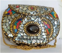 Tas Wanita Gaya Bohemian dari Eksportir India, Kerja Seni Mosaik Batu, Tas Logam Harga Terbaik, Pakaian Pesta Wanita Modis GC-BG-493