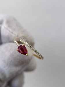 Bague en rubis naturel spécial, taille poire, vintage, argent sterling 925 plaqué or 14 carats, bijoux de fiançailles pour femmes - Product Image 3