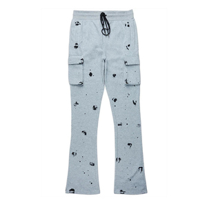 Men's Light Gray Sweatpants <b>With</b> <b>Black</b> Splatter Print Elastic Waist Multiple <b>Pockets</b> Casual Drawstring Pants - Product Image 1