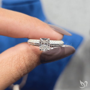 1 CT elongated <b>cushion</b> lab grown diamond engagement <b>ring</b> in 10K white gold with micro pave band IGI certified bridal <b>ring</b> - Product Image 5