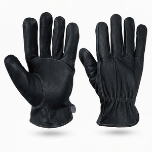 Guantes de cuero negros para conductor, sin forro, hasta la muñeca, térmicos, cálidos, para exteriores, invierno, estilo liso, color negro - Product Image 1