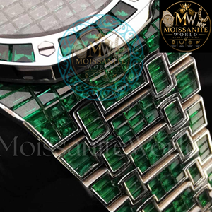 Montre de luxe vintage verte avec diamants, mouvement quartz japonais, date, pour homme, style hip-hop, entièrement sertie de diamants, passe tous les tests de diamant. - Product Image 6