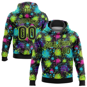 Sweat-shirt à capuche sportif 3D noir-vert fluo avec motif graffiti personnalisé, vente en gros OMMIZ INDUSTRY - Product Image 1
