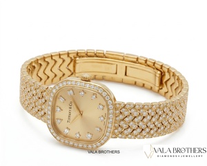 Tiffanyy & Coo. Diamond <b>Watch</b> Yellow Gold Square <b>Case</b> 30mm Analog Quartz Women's Luxury Bracelet Wristwatch - Product Image 4