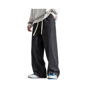 Pantalones vaqueros de hombre de cintura alta, estilo recto, con efecto desgastado, lavado ácido, corte holgado, con pedrería, para verano - Product Image 1