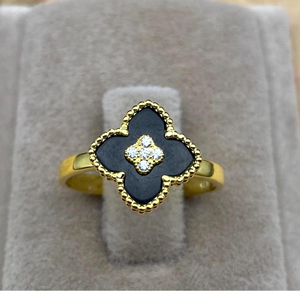 Top Quality Black Onyx Four Leaf Clover 14mm 925 Silver 18K <b>Gold</b> Plated CZ Diamond Center <b>Cocktail</b> Handmade <b>Ring</b> For Women Gift - Product Image 4