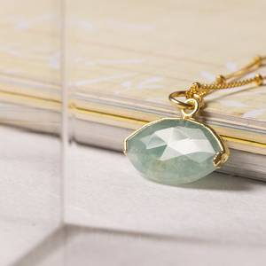 Pendentif authentique en Aigue-marine en forme d'œil, plaqué argent, avec monture dorée, style vintage, pour fiançailles, avec chaîne satellite, bijou délicat en pierre précieuse - Product Image 1