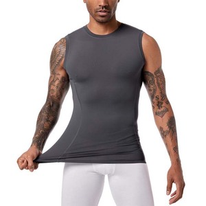 Débardeur sans manches pour homme, col rond, couleur unie, respirant, tricoté, coupe ajustée, pour la gym, l'entraînement, vêtement décontracté, gris foncé - Product Image 1