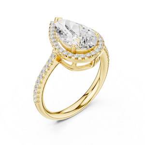 Anillo de Compromiso con Halo de Diamantes Cultivados en Laboratorio, Corte Pera, Oro Amarillo, para Mujer, Joyería Nupcial - Product Image 4