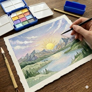 Ensemble de papeterie Dreamy Shimmering Dawn, coffret cadeau de peinture à l'aquarelle ultra portable pour voyage et plein air, avec une palette riche de couleurs métalliques - Product Image 3