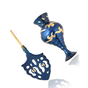 Blue Enamel Brass Vase with <b>Gold</b> Plating Traditional Design Handmade Indian Decorative Surma Holder with Applicator Stick - Product Image 4