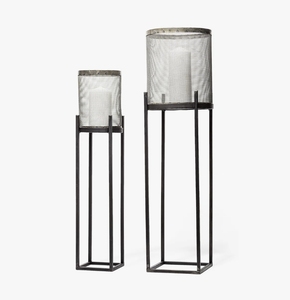 Modern Industrial Handmade Square Metal Mesh Candle <b>Lanterns</b> <b>Tall</b> Pedestal Pillar Holder Stand for Elegant Home Wedding Decor - Product Image 2