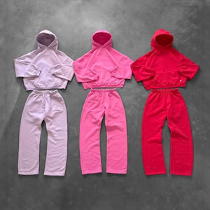 Conjunto de Sudadera con Capucha y Pantalones Deportivos Casuales de Diseño Personalizado para Hombre, Estilo Urbano, Corte Holgado y Acampanado - Product Image 1