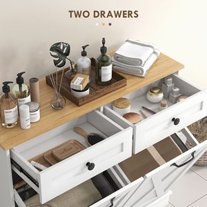 White Tilt Out Cabinet with 2 Removable <b>Baskets</b> and 2 Drawers <b>for</b> Bathroom <b>Storage</b>-Laundry Hamper - Product Image 5