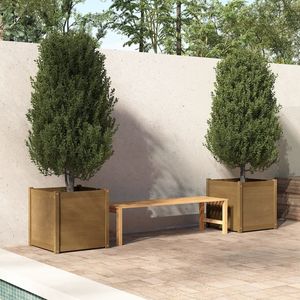 Ensemble de 2 jardinières en pin massif brun miel, design élégant de pot de fleurs pour la décoration extérieure - Product Image 1