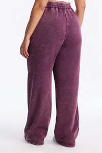 Pantalones de chándal morados de pierna ancha de felpa, de cintura alta, ajuste holgado, casuales para mujer, con cordón, de largo completo, de color liso, de algodón - Product Image 2