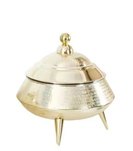 <b>Large</b> Hammered Silver Food Warmer with Conical Lid and Gold Handles Professional Chafing Dish for Luxury Catering and Banquets - Product Image 3