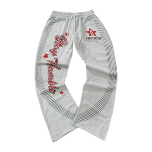 Pantalones Deportivos de Pierna Ancha con Estampado Gráfico para Hombre, Pantalones de Campana con Cordón Ajustable y Rayas - Product Image 1