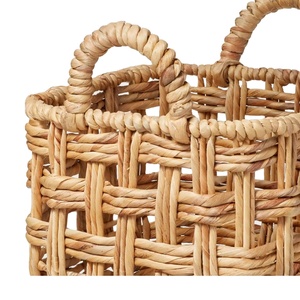 Handmade Woven Natural Water Hyacinth Twisted Open Checkered Weave <b>Milk</b> <b>Crate</b> Natural Water Hyacinth Basket with Handles - Product Image 2