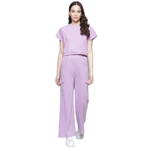 Full Customized Letter Pattern Women Summer Eco-Friendly Fleece Tracksuit Hot Sale 100% Cotton Material Pullover T-Shirt <b>Set</b> - Product Image 1